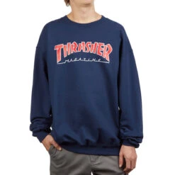 Thrasher Oulined Crew Sweatshirt - Navy Blue