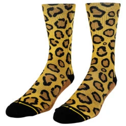 Merge4 Leopard Print Jungle Cat Crew Socks - Orange/Black