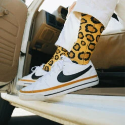 Merge4 Leopard Print Jungle Cat Crew Socks - Orange/Black -Famous Skate Shop 816252028866 4